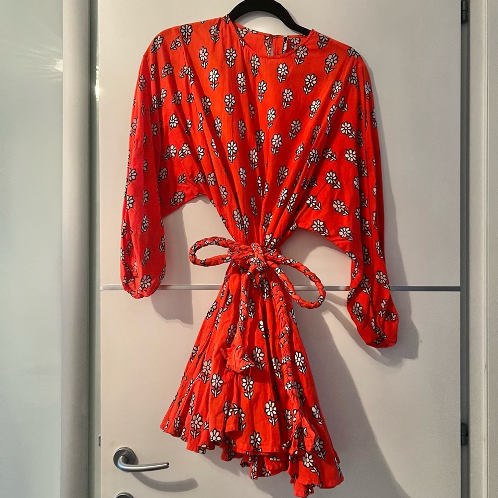 RHODE Ella Dress - Red Orange Flower Print - Picture 3 of 5